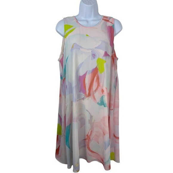 Calvin Klein Pastel Sheer Shift Dress Watercolor Women's Size 14 Spring Flowy - Picture 1 of 7